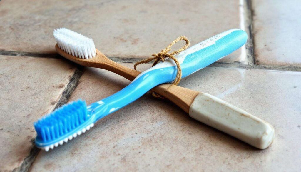 Dwie stare szczoteczki do zębów związane razem: prosty trik, który ułatwia czyszczenie fug
