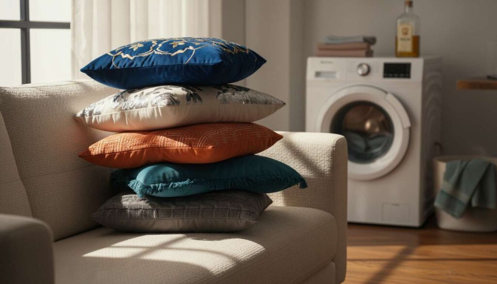 Poduszki dekoracyjne zbierają roztocza przez zimę, wrzuć je do pralki z odrobiną octu!